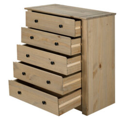 Mews Panama 5 Drawer Chest Of Drawers Solid Pine Wood Waxed Oak Finish - thumbnail 3