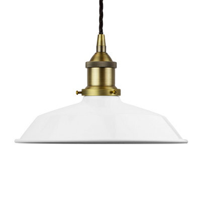 White Small Trinity Metal Painted Dome Pendant Light With Matt Antique Brass Lamp Holder And Black Twisted Cable - Se Home - image 1