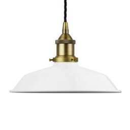 White Small Trinity Metal Painted Dome Pendant Light With Matt Antique Brass Lamp Holder And Black Twisted Cable - Se Home - thumbnail 1