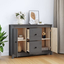 Berkfield Sideboard Grey 100X35X74 Cm Solid Wood Pine - thumbnail 6