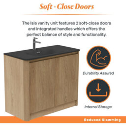 Plum&clay Isla Ribbed Fluted Oak Wood Freestanding Bathroom Vanity Unit & Black Basin Set (W)1000mm - thumbnail 4