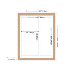 14X11 Inch 5 Opening Photo Collage Frame, Display Five 6X4 Inch Photos, Multi Aperture Family Picture Frame, Oak - thumbnail 4