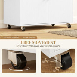 Kitchen Island With Drop Leaf, Rolling Kitchen Storage Trolley On Wheels White - thumbnail 6