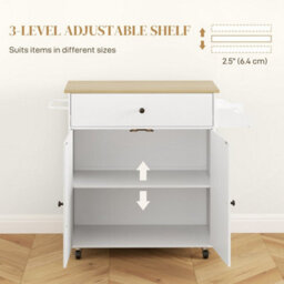 Kitchen Island With Drop Leaf, Rolling Kitchen Storage Trolley On Wheels White - thumbnail 5