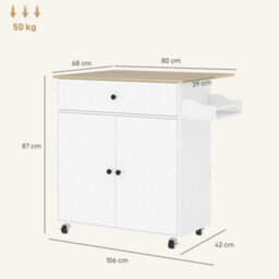 Kitchen Island With Drop Leaf, Rolling Kitchen Storage Trolley On Wheels White - thumbnail 2