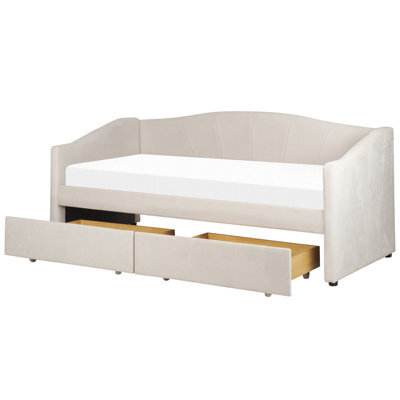 Beliani Daybed With Storage Vittel Fabric Light Beige 90 X 200 Cm (Eu Single) - image 1