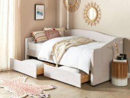 Beliani Daybed With Storage Vittel Fabric Light Beige 90 X 200 Cm (Eu Single) - thumbnail 2