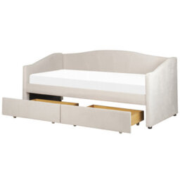 Beliani Daybed With Storage Vittel Fabric Light Beige 90 X 200 Cm (Eu Single)