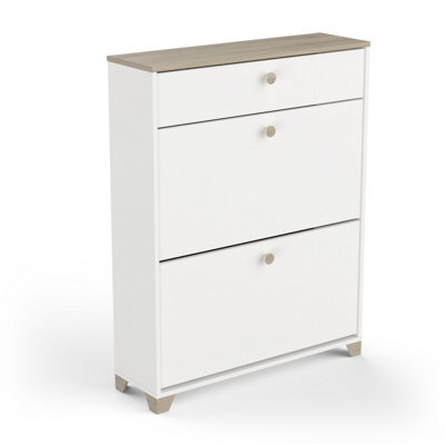 FurniComp LTD Furnocomp Prague 2 Door 1 Drawer Matt White And Oak Shoe Cabinet - image 1