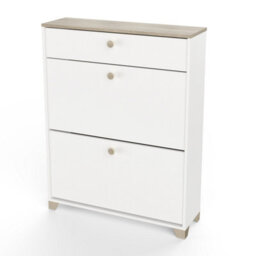 FurniComp LTD Furnocomp Prague 2 Door 1 Drawer Matt White And Oak Shoe Cabinet - thumbnail 3