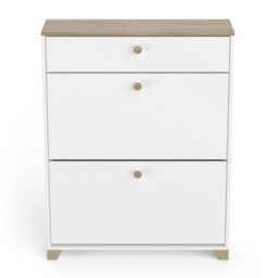 FurniComp LTD Furnocomp Prague 2 Door 1 Drawer Matt White And Oak Shoe Cabinet - thumbnail 2
