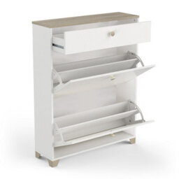 FurniComp LTD Furnocomp Prague 2 Door 1 Drawer Matt White And Oak Shoe Cabinet - thumbnail 5