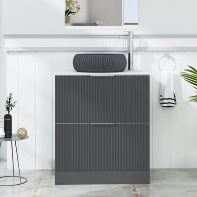 Royal Bathrooms Evora 700mm Graphite Grey Fluted Floor Standing Countertop Vanity Unit 2 Drawer With Milan Black Basin - image 1