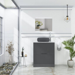 Royal Bathrooms Evora 700mm Graphite Grey Fluted Floor Standing Countertop Vanity Unit 2 Drawer With Milan Black Basin - thumbnail 2