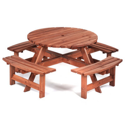 Leisurebench York 8 Seat Round 180Cm Picnic Table Durable Heavy Duty Pub Picnic Bench Brown - image 1