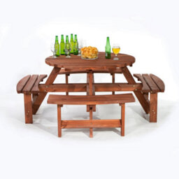 Leisurebench York 8 Seat Round 180Cm Picnic Table Durable Heavy Duty Pub Picnic Bench Brown - thumbnail 4