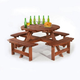 Leisurebench York 8 Seat Round 180Cm Picnic Table Durable Heavy Duty Pub Picnic Bench Brown - thumbnail 3
