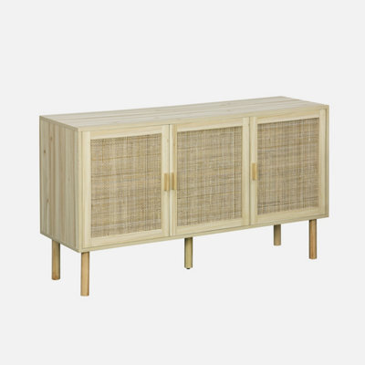 Sweeek - 120Cm Sideboard With Wooden And Woven Effect With 3 Doors Natural 120X39X70 Cm - Camargue - image 1