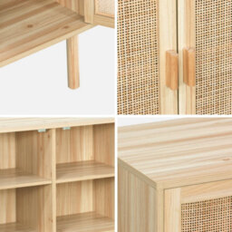 Sweeek - 120Cm Sideboard With Wooden And Woven Effect With 3 Doors Natural 120X39X70 Cm - Camargue - thumbnail 2