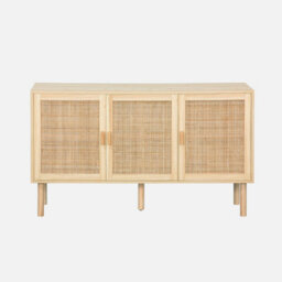 Sweeek - 120Cm Sideboard With Wooden And Woven Effect With 3 Doors Natural 120X39X70 Cm - Camargue - thumbnail 3