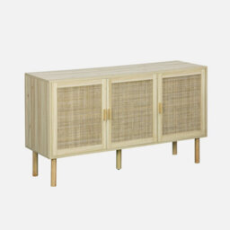 Sweeek - 120Cm Sideboard With Wooden And Woven Effect With 3 Doors Natural 120X39X70 Cm - Camargue - thumbnail 1