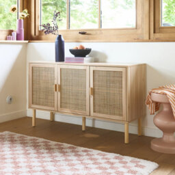 Sweeek - 120Cm Sideboard With Wooden And Woven Effect With 3 Doors Natural 120X39X70 Cm - Camargue - thumbnail 6