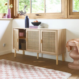 Sweeek - 120Cm Sideboard With Wooden And Woven Effect With 3 Doors Natural 120X39X70 Cm - Camargue - thumbnail 7
