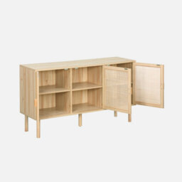 Sweeek - 120Cm Sideboard With Wooden And Woven Effect With 3 Doors Natural 120X39X70 Cm - Camargue - thumbnail 4