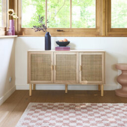 Sweeek - 120Cm Sideboard With Wooden And Woven Effect With 3 Doors Natural 120X39X70 Cm - Camargue - thumbnail 5