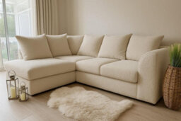 Cream Bouclé Corner Sofa Left Hand Facing  4 Seater L Shaped Sofa, Soft Teddy Fabric Couch With Scatter Back Cushions, - thumbnail 1