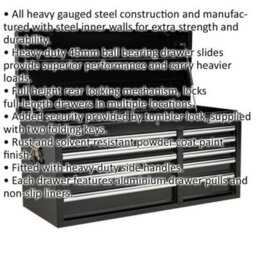 Lockable Black Tool Chest With 10 Drawers - Heavy Duty Steel Storage Cabinet 1025 X 435 X 495mm - thumbnail 2
