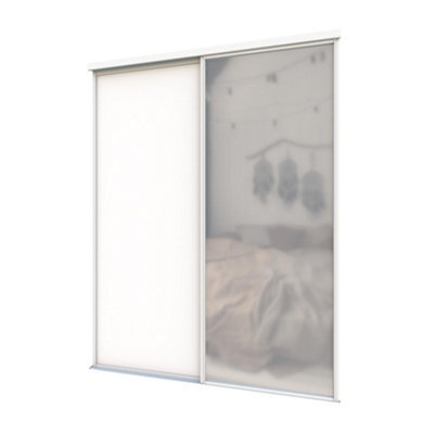 A-Class Sliding Doors Set Of 2 Matt White & Mirror Sliding Wardrobe Door Kit, White Frame & Tracks, Opening Height (H) 225-226Cm & Width (W) 149-150Cm - image 1