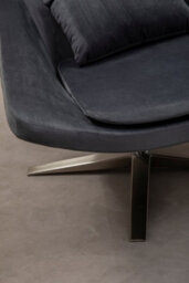 Orsina Grey Curved Velvet Arm Chair With Lumbar Cushion And Headrest, Lounge Chair With Base For Home, Office - thumbnail 4