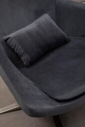 Orsina Grey Curved Velvet Arm Chair With Lumbar Cushion And Headrest, Lounge Chair With Base For Home, Office - thumbnail 9