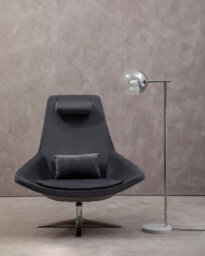 Orsina Grey Curved Velvet Arm Chair With Lumbar Cushion And Headrest, Lounge Chair With Base For Home, Office - thumbnail 5