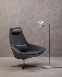 Orsina Grey Curved Velvet Arm Chair With Lumbar Cushion And Headrest, Lounge Chair With Base For Home, Office - thumbnail 6