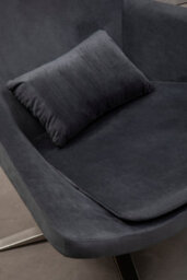 Orsina Grey Curved Velvet Arm Chair With Lumbar Cushion And Headrest, Lounge Chair With Base For Home, Office - thumbnail 2