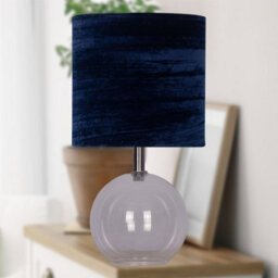 First Choice Lighting Set Of 2 Buck - Clear Glass Table Lamps With Navy Blue Velvet Shade - thumbnail 4