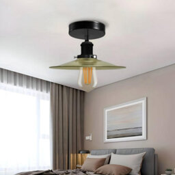 Vintage Semi Flush Mount Ceiling Light With E27 Base Metal Green Brass Lampshade Led Ceiling Lamp - thumbnail 2