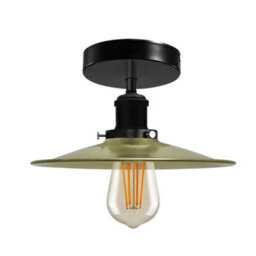 Industrial Semi Flush Mount Metal Green Brass Shade With  E27 Lamp Holder Vintage Ceiling Lighting Fixture For Kitchen Dining Room