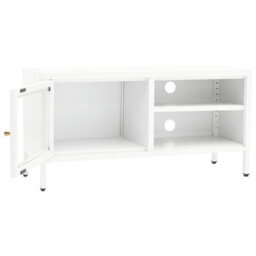 Berkfield Tv Cabinet White 90X30X44 Cm Steel And Glass - thumbnail 6