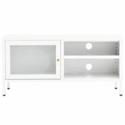 Berkfield Tv Cabinet White 90X30X44 Cm Steel And Glass - thumbnail 3