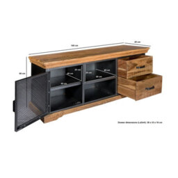 Moe Industrial Solid Wood & Metal 2 Drawers And 1 Door Tv Media Unit - thumbnail 7