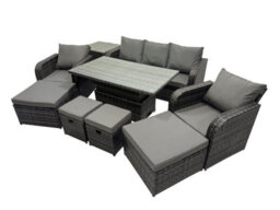 Fimous Rattan Garden Furniture Dining Set 8-Seater Patio Height Adjustable Rising Lifting Table Sofa Set With Side Table - thumbnail 2