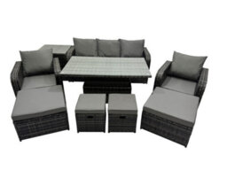 Fimous Rattan Garden Furniture Dining Set 8-Seater Patio Height Adjustable Rising Lifting Table Sofa Set With Side Table - thumbnail 1