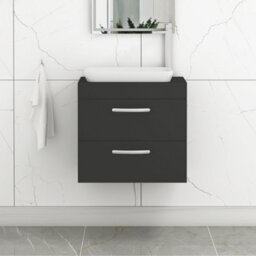Royal Bathrooms Turin 600mm Wall Mounted Bathroom Vanity Unit With Sink 2 Drawer Matt Black & Qubix Countertop Basin - thumbnail 1