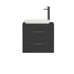 Royal Bathrooms Turin 600mm Wall Mounted Bathroom Vanity Unit With Sink 2 Drawer Matt Black & Qubix Countertop Basin - thumbnail 5