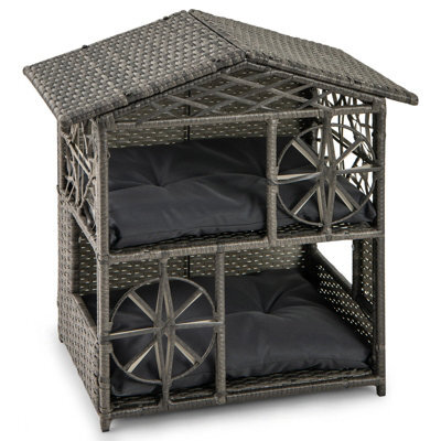 Costway Wicker Cat House 2-Tier Cats Condo Enclosure W/ Removable Cushions-Grey - image 1