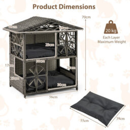 Costway Wicker Cat House 2-Tier Cats Condo Enclosure W/ Removable Cushions-Grey - thumbnail 2
