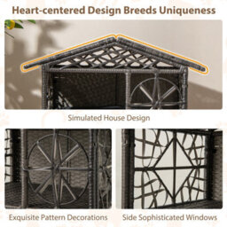 Costway Wicker Cat House 2-Tier Cats Condo Enclosure W/ Removable Cushions-Grey - thumbnail 4